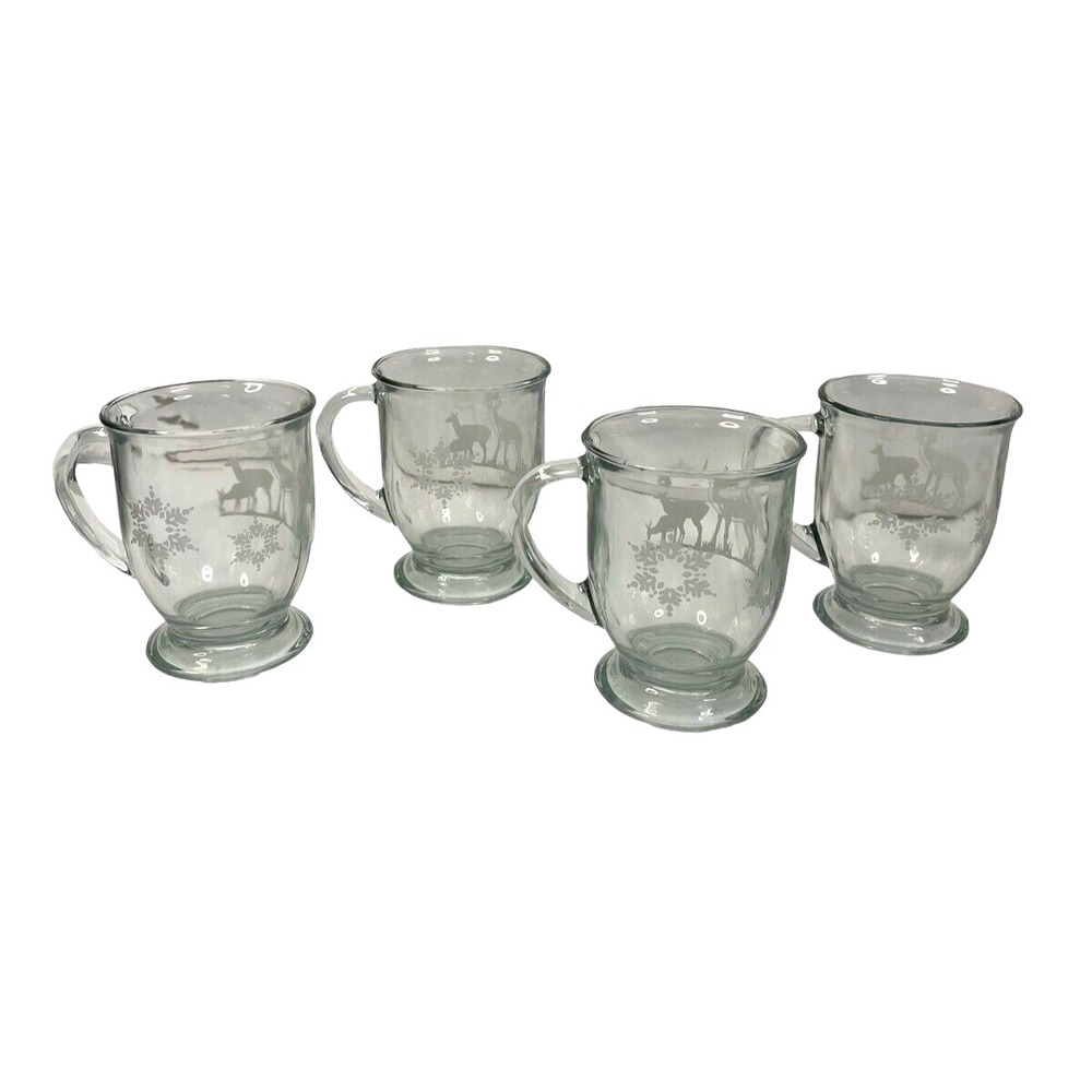 Williams-Sonoma Woodland Deer Mugs Set of 4 Deer/Snowflakes 12 OZ - Damaged Box